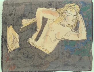 Ilustración del poema "La hilandera", de los "Álbumes de versos antiguos, Encantos" de Paul Valery (1871-1945) (técnica mixta)