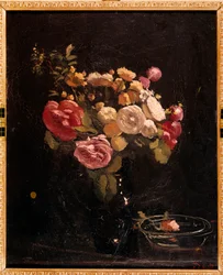 Rosas en un jarrón negro, siglo XX (óleo sobre lienzo)
