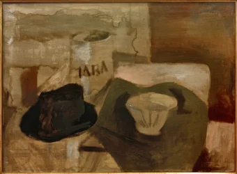 Bodegón con sombrero y vasijas