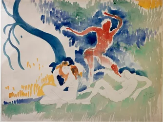 Tres bailarinas, siglo XX (Acuarela)