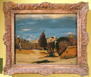 Árboles y pueblo, c.1932 (óleo sobre lienzo)