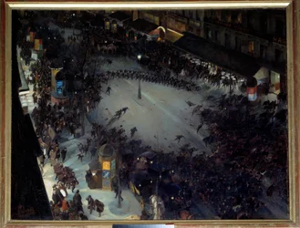 La carga, bulevar Montmartre. Escena de manifestaciones en París. Pintura de André Devambez (1867-1944), 1901. Dim. 1,27 x 1,62 m. París, Museo de Orsay