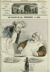 En el palacio de la penitencia, caricatura del Presidente de la República Adolphe Thiers (1797-1877). Portada en "L