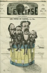 Auguste Vacquerie (1819-1895), Victor Hugo (1802-1885), Charles Hugo (1826-1871), y Paul Meurice (1818-1905), hombres de letras franceses. Portada en “L