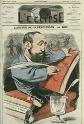 Caricatura de Jules Claretie (1840-1913), novelista, dramaturgo y crítico francés. Portada en "L