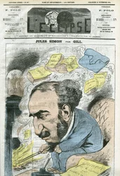 Caricatura de Jules Simon (1814-1896), político, historiador de la filosofía, filósofo, ensayista francés. Portada en "L