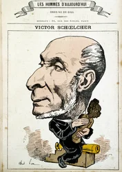 Dibujo humorístico sobre Victor Schoelcher y la abolición de la esclavitud - por Gill, en “Los hombres de hoy”