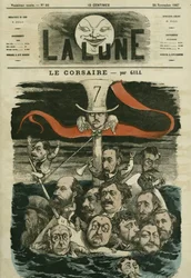 Ilustración del periódico "Le Corsaire" y sus columnistas. Caricatura de Gill, en "La Lune", 24 de noviembre