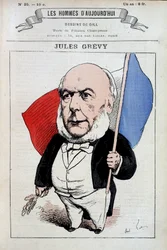 Jules Grévy con la bandera francesa - por Gill, en "Los hombres de hoy", finales del siglo XIX