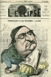 Louis Ulbach dit Ferragus (1822-1889), redactor jefe del periódico “La Cloche”, escritor y periodista francés. Portada en “L