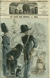 El día de los muertos, Napoleón III juzgado ante una asamblea de esqueletos por la derrota de Sedán. Portada en 