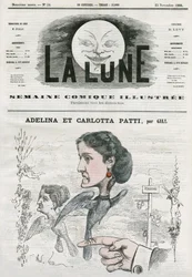Retrato de Adelina (1843-1919) y Carlotta Patti (1835-1889), cantantes de ópera italianas. Caricatura de Gill, en 