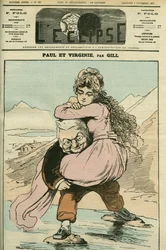 Retrato de Adolphe Thiers (1797-1877), historiador y político francés, representado en "Paul et Virginie" (la República). Portada en "L