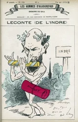 Retrato de Alfred Leconte (1824-1898), farmacéutico, poeta, compositor y político francés, fue diputado del Indre de 1876 a 1898. Caricatura de Gill, París