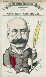 Retrato de Arthur Arnould (1833-1895), un periodista y político francés, participó activamente en la Comuna de París. Caricatura de Gill, París