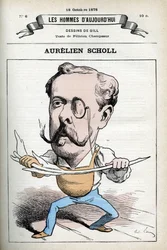 Retrato de Aurelien Scholl (1833-1902), periodista, escritor y comediante francés. Caricatura por Gill, París