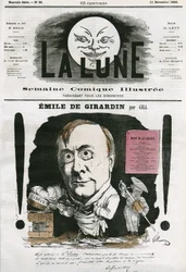 Retrato de Emile de Girardin (1806-1881), periodista francés. Caricatura de Gill, en “La Luna”, 11 de noviembre