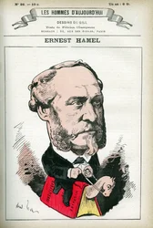 Retrato de Ernest Hamel (1826-1898), abogado y político francés. Caricatura por Gill, en "Les Homme d