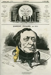 Retrato de Ernest Picard, periodista y abogado francés. Caricatura de Gill, en 