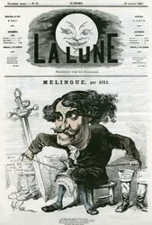 Retrato de Etienne Marin Melingue (1808-1875), actor y escultor francés. Caricatura de Gill, en “La Lune”, 27 de enero