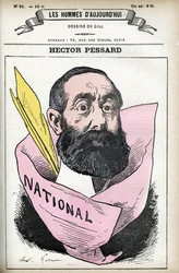 Retrato de Hector Pessard, periodista francés y propietario del periódico "Le National". Caricatura por Gill, en "Les Homme d