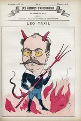 Retrato de Leo Taxil (1854-1907), escritor francés y autor de una famosa broma que engañó al Papa y a los obispos de Francia. Caricatura de Gill, París.