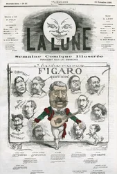 Retrato de periodistas del “Figaro Quotidien”. Caricatura de Gill, en “La Luna”, 18 de noviembre