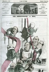 Las ranas, una caricatura de políticos en el gobierno del Presidente Thiers en ranas. Portada en "L