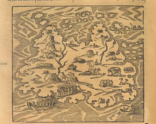 Mapa de la Isla Trinidad en las Antillas, de la Cosmografía Universal de André Thevet