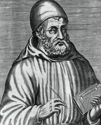Retrato de John Duns, comúnmente llamado Duns Scotus (1265 o 1266-1308), filósofo y teólogo escocés, grabado de Andre Thevet (1504-1592) de Les vrais pourtraits et vies des hommes illustres grecz, latins et payens