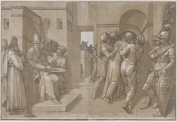 Pilato a la izquierda lavándose las manos, 1585
