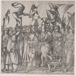 Sección C: mártires y santas sosteniendo estandartes, del Triunfo de Cristo, 1836