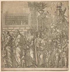 El Triunfo de Julio César: Procesión de hombres, mujeres y niños, 1593-99