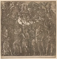 El Triunfo de Julio César: Soldados Llevando Banderas y Estandartes, 1593-99