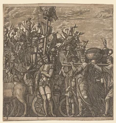 El triunfo de Julio César: Soldados marchando con trofeos de guerra, 1593-99