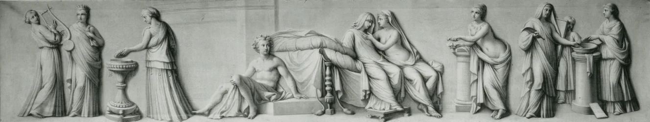 Panel en grisalla que representa escenas basadas en el Matrimonio Aldobrandini