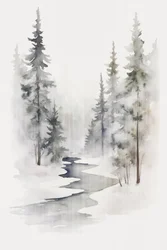 Tranquilo arroyo en el bosque invernal