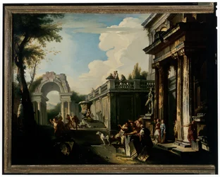 Capriccio arquitectónico con fuente