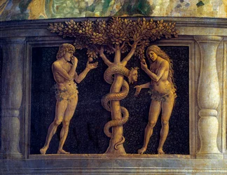 La Virgen y el Niño rodeados por seis santos y adorados por el Marqués de Mantua, Francisco II de Gonzaga (Francesco II Gonzaga) (1466-1519) conocido como La Virgen de la Victoria (Pala della Vittoria) (Madonna della Vittoria). Detalle representando la ten