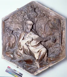 Poesía, relieve decorativo hexagonal de una serie que representa las Siete Artes Liberales, posiblemente basado en diseños de Giotto c.1334-48