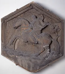 El arte de la caza, relieve decorativo hexagonal de una serie que representa a los practicantes de las Artes y Ciencias, posiblemente basado en diseños de Giotto, c.1334-48