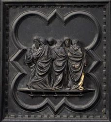 El transporte del cuerpo de San Juan Bautista, decimonoveno panel de las Puertas Sur del Baptisterio de San Giovanni, 1336