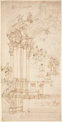 Un baldaquino con un cuadro de la Anunciación, c.1708 o posterior (dibujo a pluma y tinta)