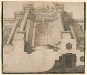 Arquitectura vista desde abajo, diseño para la placa 55 en "Perspectiva pictorum et architectorum" de Andrea Pozzo