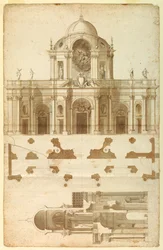Propuesta de elevación, sección y plano para la fachada de San Giovanni, Laterano, Roma, Italia