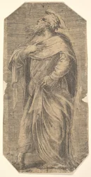 San Judas mirando a la izquierda, libro bajo su brazo izquierdo, de 
