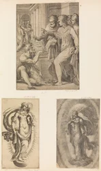 San Pedro y San Juan Curando al Hombre Cojo, Virgen y Niño