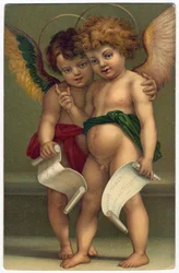 Dos ángeles. Imagen piadosa después del pintor Andrea del Sarto (1486-1530), Dresde, c.1910 (cromolitografía)