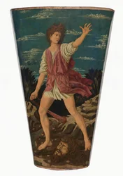 David con la cabeza de Goliat, c.1450-1455 (temple sobre cuero sobre madera)