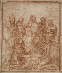 Madonna entronizada con el Niño y ocho santos Estudio de composición, 1528